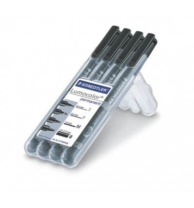 Набор перманентных маркеров STAEDTLER Lumocolor 31, 4 шт черные (S-0.4мм, F-0.6мм, M-1мм, B- 1-2.5мм), в пластиковом пенале