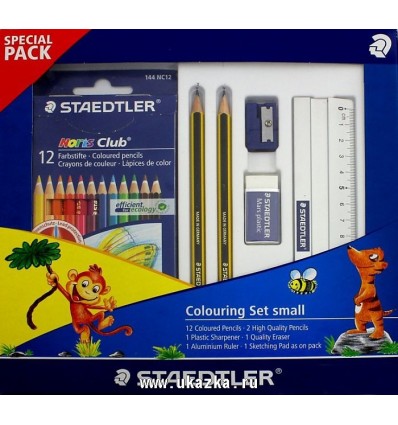 Набор для рисования STAEDTLER Noris Club, 12цветных карандашей, ластик, точилка, 2шт чернограф карандаш и линейка