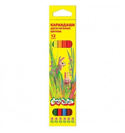 Карандаши цветные шестигранные Каляка-маляка, 12 цветов (6 карандашей), двухсторонние