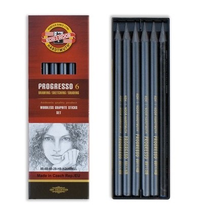 Набор чернографитных карандашей Koh-I-Noor PROGRESSO 8915, 6шт (8B, 6B, 4В, 2B, HB)