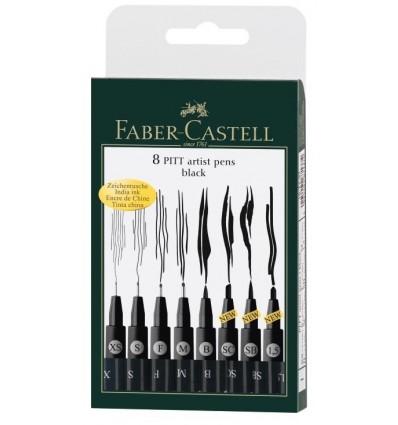 Капиллярные ручки FABER-CASTELL Pitt Pens mix , 8 шт (M, F, S, XS, B, SC, SB, 1,5), черные