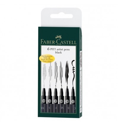 Капиллярные ручки FABER-CASTELL Pitt Pen black 6 шт (M, F, S, XS, B, C, ) Черные