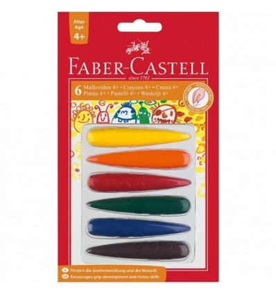 Цветные восковые мелки FABER-CASTELL, 6 цветов в блистере