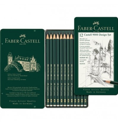 Набор чернографитных карандашей FABER-CASTELL CASTELL® 9000, 12шт (2B - 6H), в метал. коробке