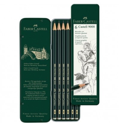Набор чернографитных карандашей FABER-CASTELL CASTELL® 9000, 6 шт (HB - 8B), в метал. коробке
