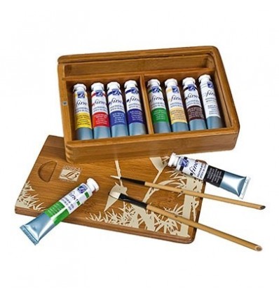 Набор масляных красок Lefranc Bourgeois FINE Discovery, 10 туб по 20мл, 2 кисти в бамбуковой коробке