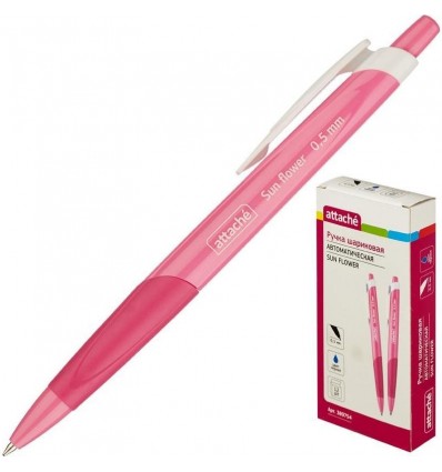 Шариковая ручка автоматическая Attache Sun Flower 0,5 мм, розовый корпус, синяя