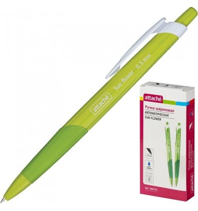 Шариковая ручка автоматическая Attache Sun Flower 0,5 мм, зеленый корпус, синяя