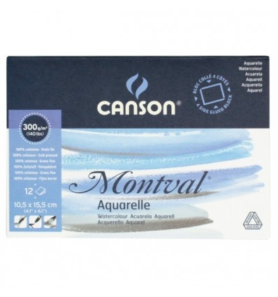 Альбом для акварели CANSON Montval 10.5*15.5см, 300гр. 12л., склейка по 4 сторонам
