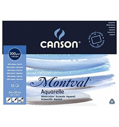 Альбом для акварели CANSON Montval 24*32см, 300гр. 12л., склейка по 4 сторонам