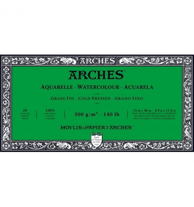 Альбом для акварели CANSON Arches FIN 15*30см, 300гр. 20л., бумага мелкозернистая, склейка по 4-м сторонам