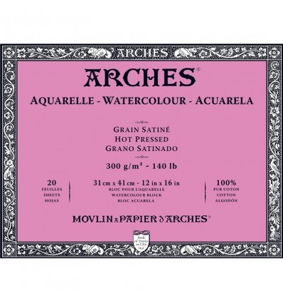 Альбом для акварели Arches Satin 31*41см, 300гр. 20л., бумага гладкая, склейка по 4-м сторонам