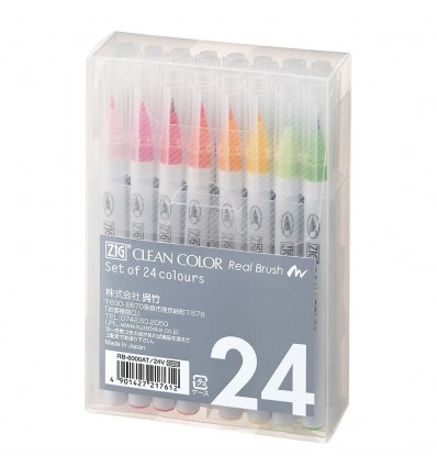 Набор маркеров с кистью ZIG Clean Color Real Brush 24 шт