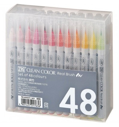 Набор акварельных маркеров с кистью ZIG Clean Color Real Brush 48 шт