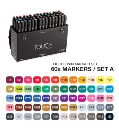 Набор маркеров TOUCH TWIN, 2 пера (долото и тонкое), 60 цветов Основные тона А