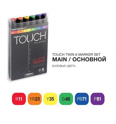 Набор маркеров TOUCH TWIN, 2 пера (долото и тонкое), 6 цветов основные тона