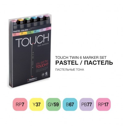 Набор маркеров TOUCH TWIN, 2 пера (долото и тонкое), 6 цветов пастельные тона