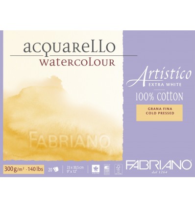 Альбом для акварели Fabriano Artistico Extra White FIN 12,5x18см, 300гр., 25л., бумага мелкое зерно, склейка по 4-м сторонам