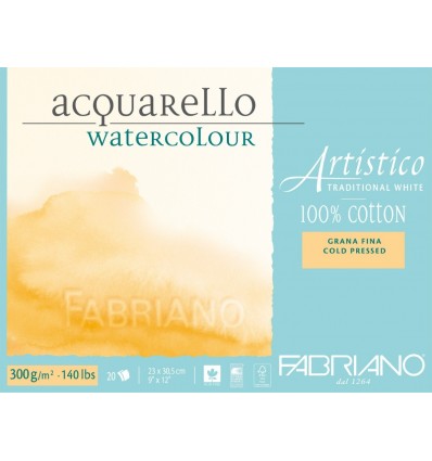 Альбом для акварели Fabriano Artistico Traditional White FIN 35,5x51см, 200гр., 20л., мелкое зерно, склейка по 4-м сторонам