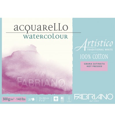 Альбом для акварели Fabriano Artistico Traditional White Satin 23x30,5см, 300гр., 20л., гладкая, 100% хлопок, склейка 4 стор
