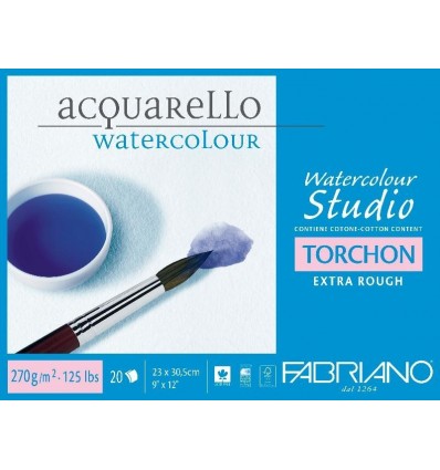 Альбом для акварели Fabriano Watercolour Studio Torchon 23x30,5см, 270гр., 20л., крупное зерно, склейка по 4 сторонам