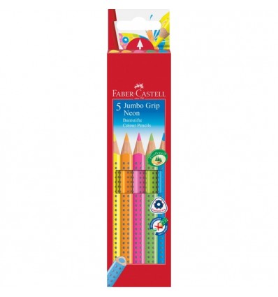 Набор цветных трехгранных карандашей FABER-CASTELL Jumbo Grip, 5шт неоновых цветов