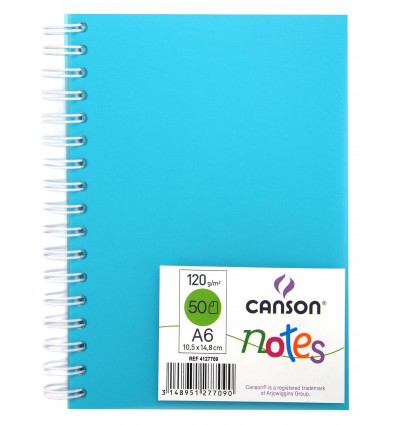 Скетчбук CANSON Notes А6 10.5*14.8см, 120гр. 50л., пластиковая обложка голубая, спираль