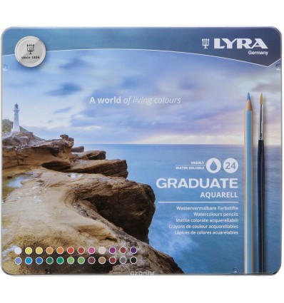 Набор цветных акварельных карандашей Lyra GRADUATE AQUARELL, 24 цвета в металлическом пенале