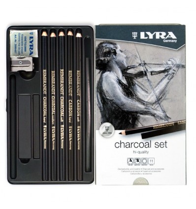 Набор угольных карандашей LYRA CHARCOAL SET для скетчей, 11 предметов в метал. коробке
