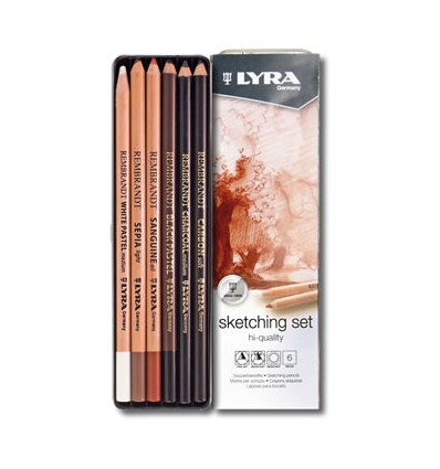 Набор художественных карандашей LYRA SKETCHING SET для скетчей, 6 предметов в метал. коробке