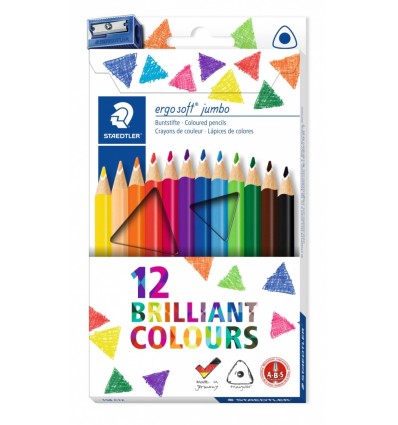 Набор треугольных цветных карандашей STAEDTLER Ergosoft Jumbo 158, 12 цветов c точилкой