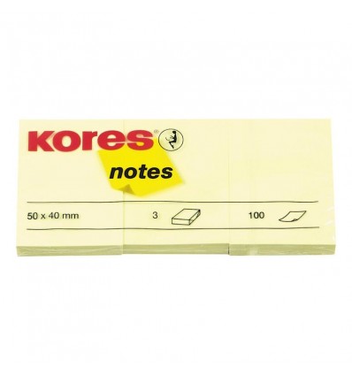 Бумага для заметок KORES 50х40мм, Желтая пастель, 3 блока по 100 листов