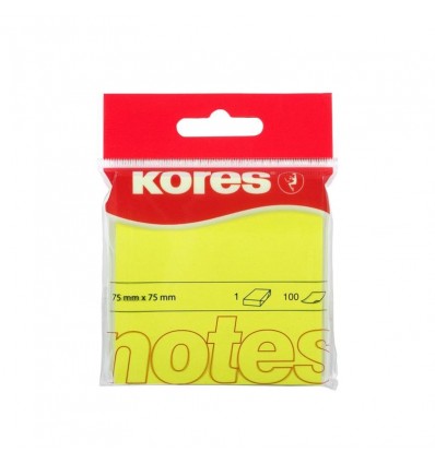 Бумага для заметок KORES 75х75мм, Желтая неоновая, 100 листов