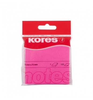Бумага для заметок KORES 75х75мм, Розовая неоновая, 100 листов