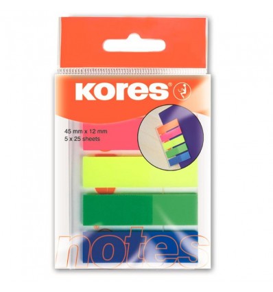 Клейкие закладки пластиковые Kores Film, 12х45мм, 5 цветов по 25 листов