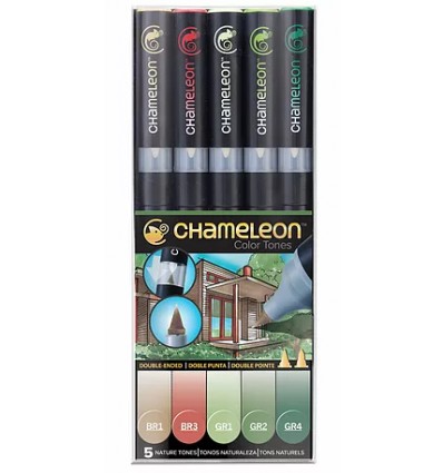 Набор маркеров CHAMELEON Nature Tones / природные тона, 2 пера ( пулевидный и кисть), 5 цветов