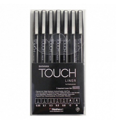 Набор линеров Touch Liner, 7 шт (0.05 мм – 0.8 мм, Chisel, Вrush), черные