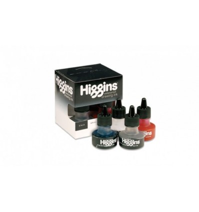 Набор чернил HIGGINS dye-based 4pc set, неводостойкие, 4цв (красный, синий, черный, белый) по 29,6 мл