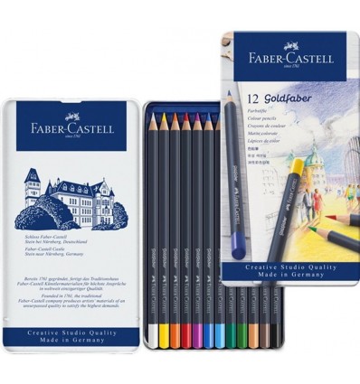 Набор цветных карандашей FABER-CASTELL Goldfaber, 12 цветов в металлической коробке