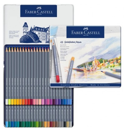 Набор цветных акварельных карандашей FABER-CASTELL Goldfaber Aqua, 48 цветов в металлической коробке