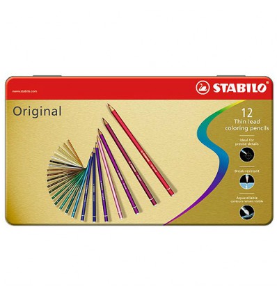 Набор цветных карандашей STABILO ORIGINAL, 12 цветов в металлической коробке