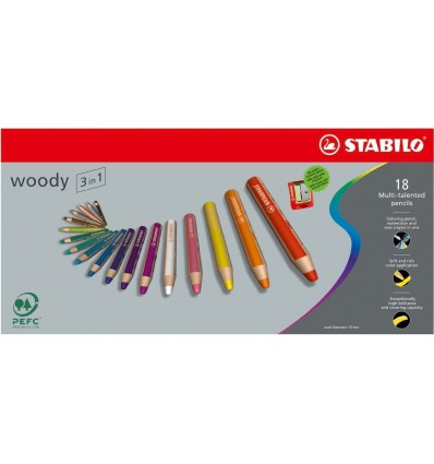 Набор цветных утолщенных карандашей STABILO WOODY, 18 цветов