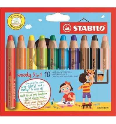 Набор цветных утолщенных карандашей STABILO WOODY, 10 цветов