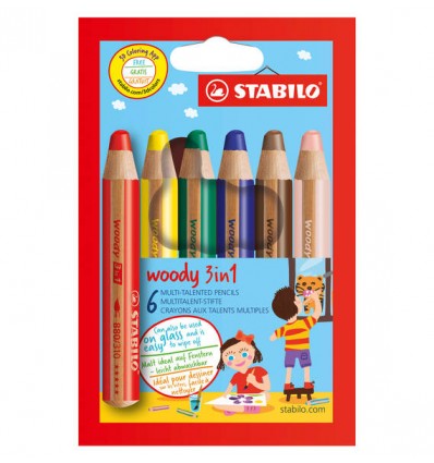 Набор цветных утолщенных карандашей STABILO WOODY 3 in 1, 6 цветов