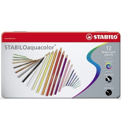 Карандаши акварельные STABILO aquacolor, 12 цветов в металлическом пенале