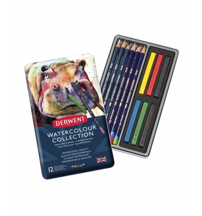 Набор цветных акварельных карандашей DERWENT WATERCOLOUR COLLECTION, 12 предметов в метал. коробке