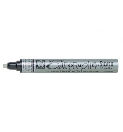 Маркер SAKURA Pen-Touch Calligrapher, плоский толстый стержень 5мм, Цвет: Серебряный