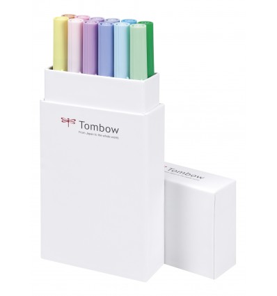 Набор маркеров Tombow ABT 12 Pastel colors (пастельные тона), 2 пера (кисть и тонкое) 12шт