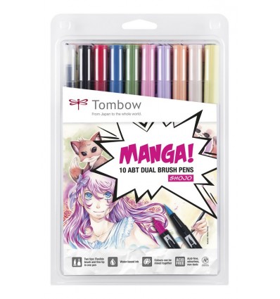 Набор маркеров Tombow ABT Manga-set Shonen, 2 пера (кисть и тонкое) 10шт, блистер