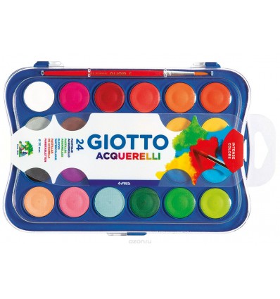 Краски акварельные GIOTTO Colour Blocks Mini d-23мм, 24 цвета в пластиковом пенале с кистью